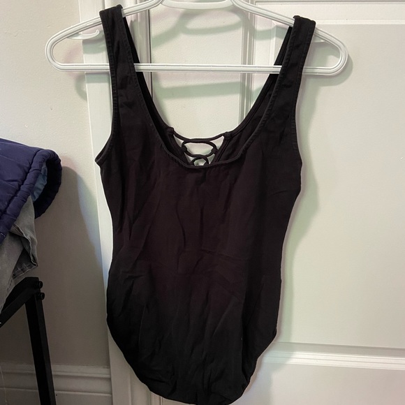 H&M Black Bodysuit with Mesh Neckline and Button Clasp - Picture 3 of 4
